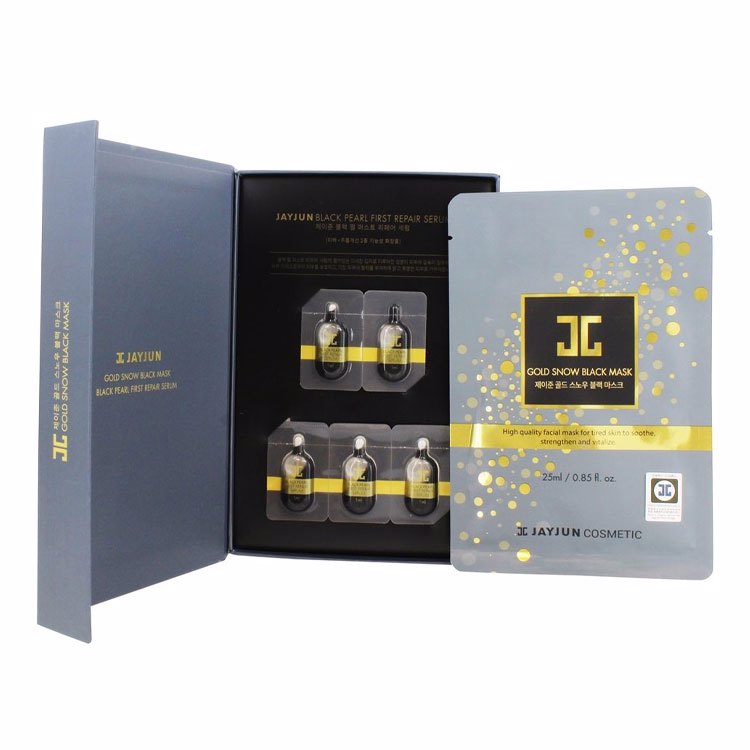 JAYJUN COSMETIC GOLD SNOW BLACK MASK (25ml*5ea)(1ml*5ea), Омолаживающий курс фольгированных масок и ампул (25мл*5шт)(1мл*5шт)