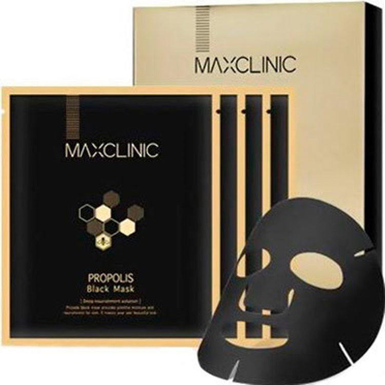 MAXCLINIC PROPOLIS BLACK MASK (4ea), Тканевая чёрная маска с прополисом для питания и эластичности кожи (4шт)
