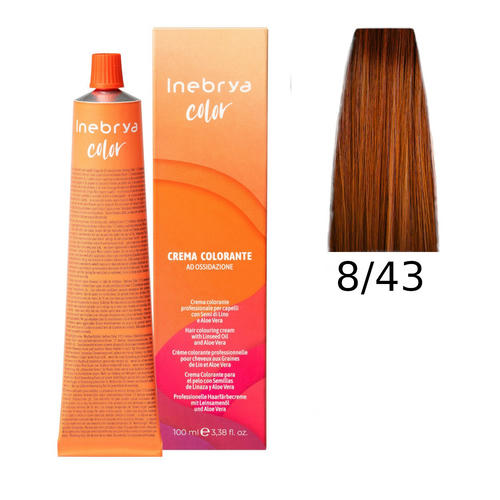 INEBRYA, Крем-краска для волос Color Professional 8/43, 100 мл