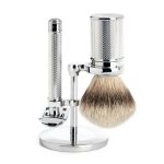 Бритвенный набор MUEHLE TRADITIONAL, хром, барсучий ворс высшей категории Silvertip, Т-образная бритва