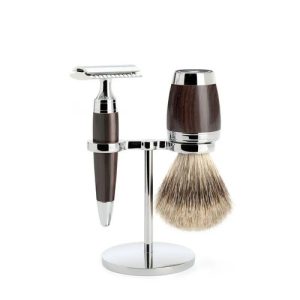 Бритвенный набор MUEHLE STYLO, африканское черное дерево, барсучий ворс категории Fine, Т-образная бритва