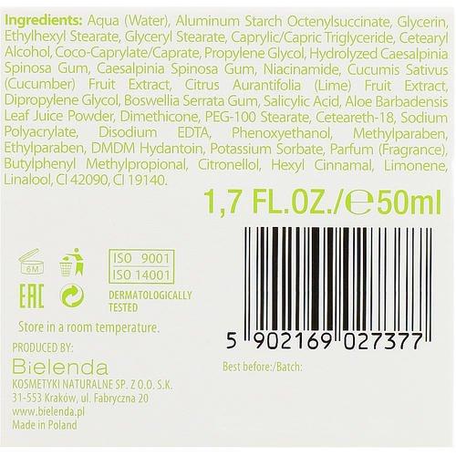 Bielenda Bouquet Nature Cucumber & Lime Moisturizing Mattifying Cream - Увлажняющий матирующий крем для лица "Огурец & Лайм", 50 мл. — изображение 3