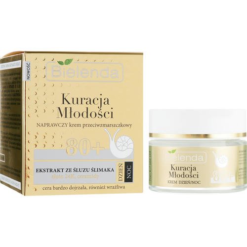 Bielenda Kuracja Mlodosci Cream 80+ - Восстанавливающий крем против морщин с экстрактом слизи улитки, 50 мл.