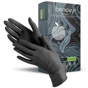 Перчатки нитрил Benovy S черные, 50 пар