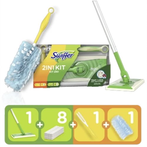 Набор для уборки Swiffer 2in1 Kit Швабра + 1шт щетка от пыли + 8 шт сухих салфеток для сухой уборки — изображение 3