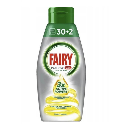 Гель-концентрат для мытья посуды в посудомоечной машине Fairy Platinum Gel 3 active powers лимон 32 доз 650 мл