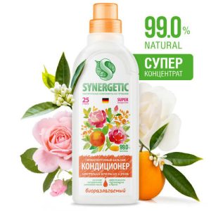 Кондиционер-бальзам для белья Synergetic, гипоаллергенный, цветущий апельсин и роза, 0.75л