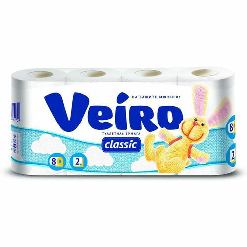 Туалетная бумага Linia VEIRO Classic, белая, 2 слойная, 8 шт
