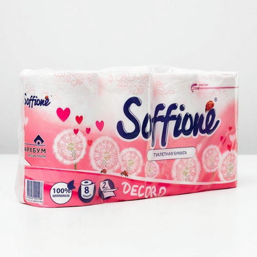 Туалетная бумага Soffione Decoro Pink, 2 слоя, 8 рулонов — изображение 2