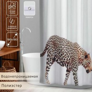 Штора для ванны Доляна «Гепард», с люверсами, 180x180 см, полиэстер