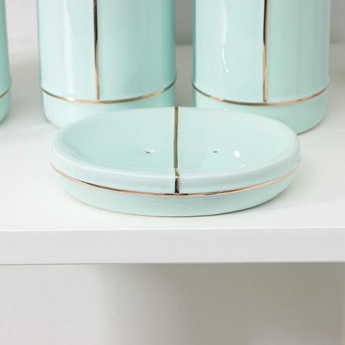 Набор аксессуаров для ванной комнаты «Лайн», 4 предмета (дозатор 400 мл, мыльница, 2 стакана), цвет зелёный — изображение 2