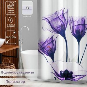 Штора для ванны Доляна «Магические цветы», 180x180 см, полиэстер