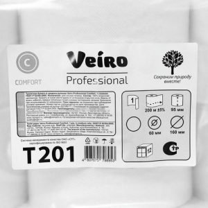 Туалетная бумага для диспенсеров Veiro Professional Comfort T201 в средних рулонах, 1 слой, 200 метров