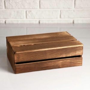 Ящик деревянный 30x20x10 см подарочный с реечной крышкой, брашированный