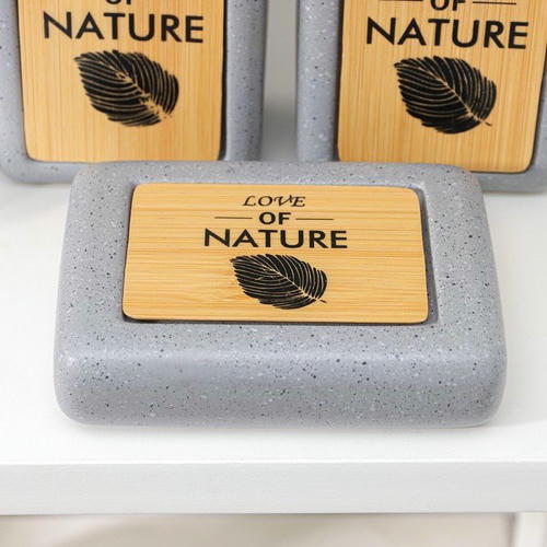 Набор аксессуаров для ванной комнаты Natural, 4 предмета (дозатор 350 мл, мыльница, 2 стакана), цвет серый — изображение 2
