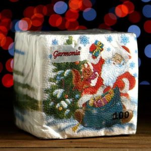 Салфетки бумажные Гармония цвета, 24х24 см 100 шт, с рисунком Дед Мороз