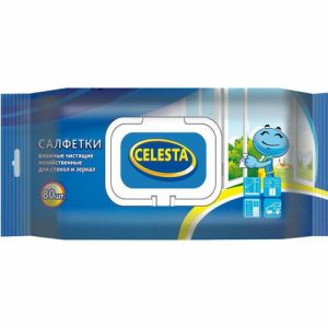 Салфетки влажные Celesta для стекол и зеркал, с клапаном, 80 шт