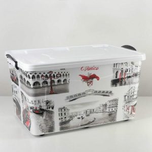 Контейнер для хранения с крышкой «Венеция», 50 л, 62,5x39x33 см, на колёсиках, цвет белый