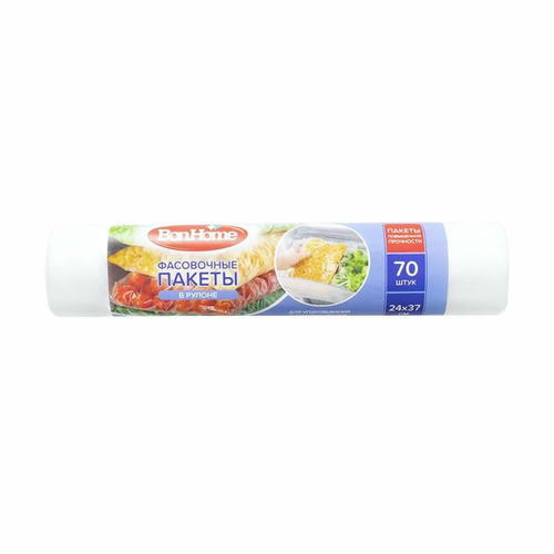 Пакеты фасовочные в рулоне, BonHome, повышенной прочности, 24х37 см, 70 шт
